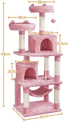 Yaheetech 158cm Cat Tree Tower Tall Cat Scratching Posts Large Kitten Activity Centre with Condos and Hammock for Indoor Cats, Pink