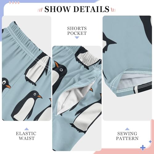 Boys' Pants Black Cartoon Penguin Blue Long Bottoms Jogger Pants Elastic Waist Trousers with Pockets S-XL4