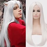 Akkya Long White Wig for Women Straight Colored Synthetic Hair for Women Party Costume(28inch,White)