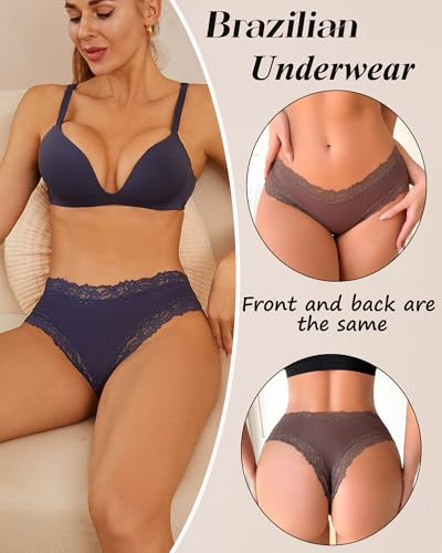 Image of Sth Big Womens Cotton Underwear Sexy Lace Brazilian Panties Soft Breathable Cotton Bikini for Ladies 6 Pack