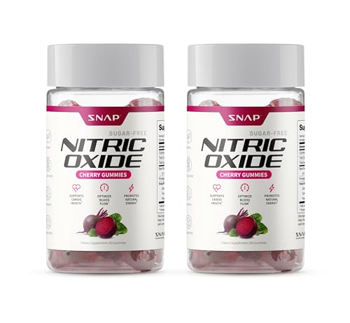 Snap Supplements Nitric Oxide Gummies - Beet Root Extract 300mg Sugar Free Beetroot Supplement with Pomegranate Powder for Circulation & Natural Energy 60 Vegan Gummies (2-Pack) Cherry Flavor
