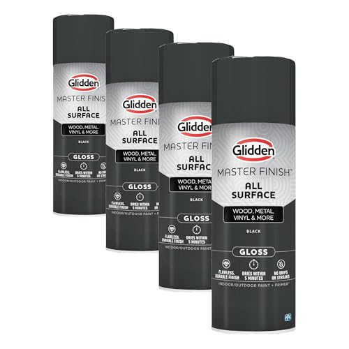 Image of Glidden Master Finish 12 oz. Gloss Black Interior /Exterior All Surface Spray Paint and Primer (Pack of 4)