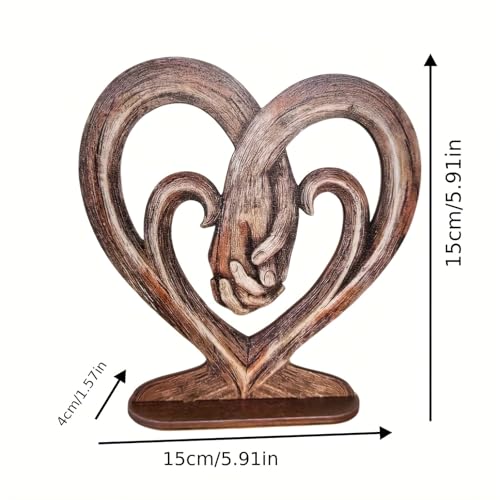 Ylapagne Coração de mãos dadas, escultura de madeira, imitação de tronco de árvore, amor eterno, de