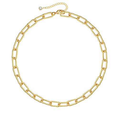 Turandoss Gold Paperclip Chain Necklace for Women, 14K Gold Plated Simple Oval Link Chain Necklace Adjustable Dainty Paperclip Link Chain Necklaces Minimalist Jewelry for Women