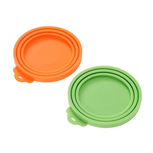ibasenice 2Pcs Pet Food Can Cover Food Grade Silicone Lid for Multiple Reusable Storage Orange and Green Prevents Spillage and Preserves Freshness