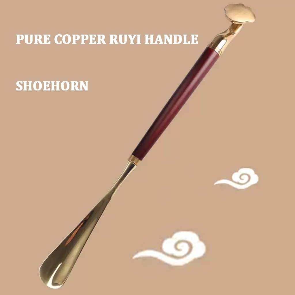 Schuhlöffel Retro【如意】 Schuhanzieher, Robust Massivholz Reines Kupfer Schuh Anziehhilfe, 45 cm Langer Griff Schuhhörner, Zutreffend Ältere Teenager Männer Und Frauen