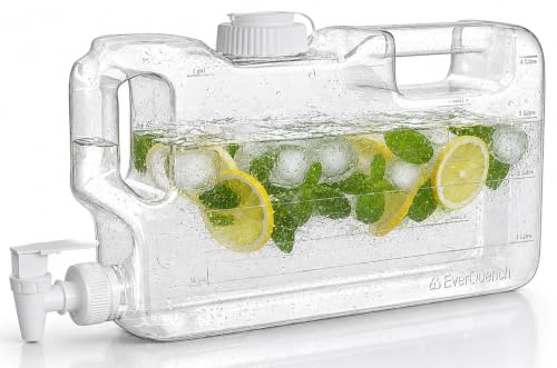 Refrigerator Water Dispenser 1.1 Gallon Bottle with Spigot - BPA Free Plastic Slim Water Jug with Spout Leak Proof | Refillable Fridge Water Container Convenient Handles (Clear)