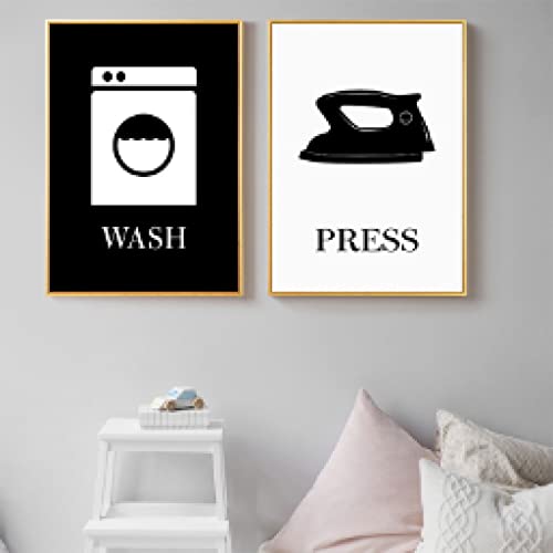 Peinture Buanderie Moderne Noir Blanc 30x40cm Affiches de Décoration Murale Sans Cadre