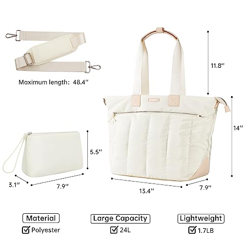 Laptop Tote Bag For Women, 15.6 Inch Computer Bag Handbags With Makeup Bag, Large Lightweight Travel Tote Bag With Zipper, Carry On Bag For Travel, Work, Business, Office, Casual, Beige #TOP4