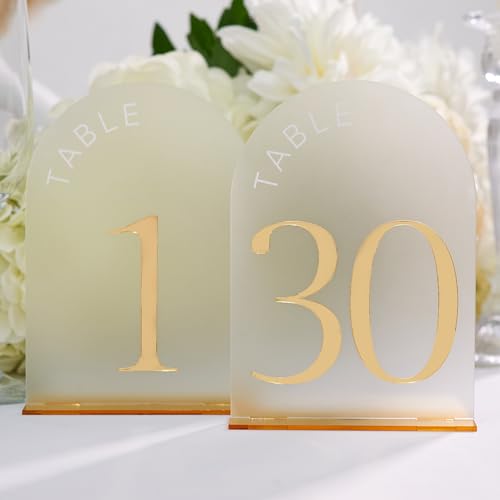 FIQSTER Frosted Arch Gold Table Numbers for Wedding Reception - Table numbers 1-30 - 5x7