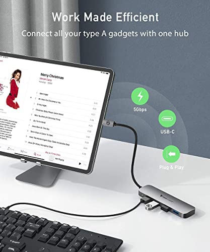 Image of Vaku Luxos USB Hub Type C Ultros 4IN1 multiport USB 3.0 High-Speed Adapter connector (5GBPS) data transfer Converter Extension, docking station USB A Port Compatible with Macbook Air Pro (M1, M2 etc), iPad Pro Air, Laptop, and Other Type C Mobile & Devices