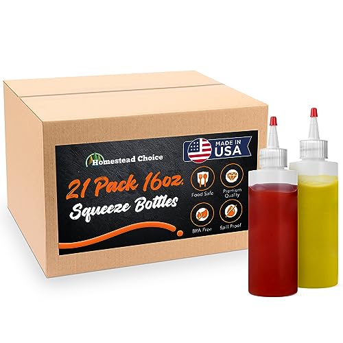 Plastic squeeze bottles set, 16oz, USA-made with caps