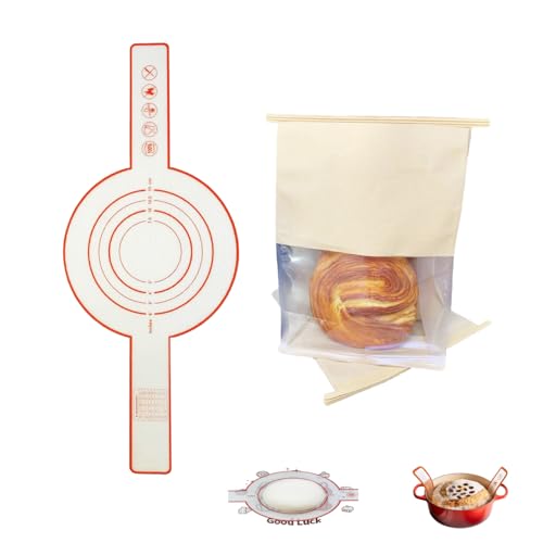 Silicone Bread Sling Bread Mat for Dutch Oven with Large Paper Bread Bag for Homemade Bread,Durable and Reusable Silicone Bread Mat,Baking Mat with Upgraded Longer Handles (1Pack)