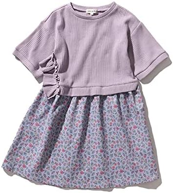 シューラルー ミドルワンピース 90 130cm 驚きの値段 キッズ ワッフルドッキング花柄ワンピース