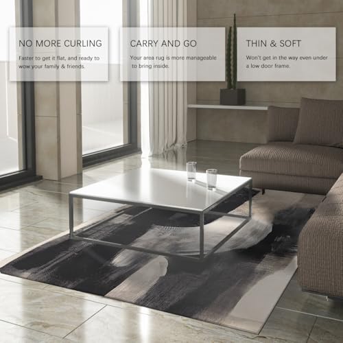 Tapis impression coup de pinceau noir et blanc expressionnisme abstrait