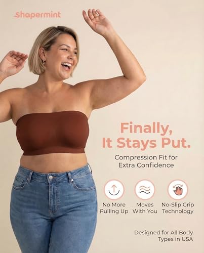 Image of SHAPERMINT Strapless Bra, Wireless Non-Slip Bandeau, Convertible Straps, Molded Strapless Bras for Women S to Large Breasts
