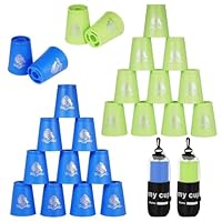 yeesport 24 Pcs Sport Stacking Cups, Sport Training Game for Challenge Competition, Plastic Stacking Cups, Classic Family Game for Kids and Adults, Blue+Green