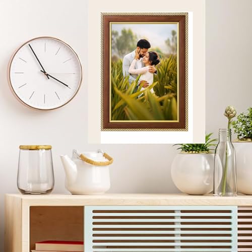 Image of Customized Photo Frame with Single Photo Upload | Personalized Gift for Birthday, Anniversary, Wedding, Couples, Friend | Black Wooden Frame (A4 Size) (Golden Brown, 9.5X13)
