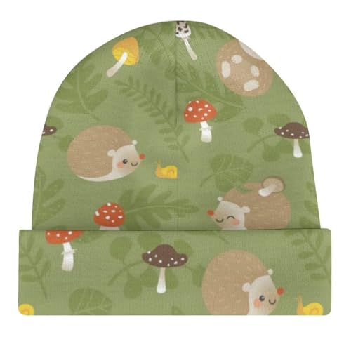 Cute Hedgehog with Mushrooms and Leaves Kids Beanie Hat for for Girls Boys Children Cap Winter Knitted Chemo Cancer Headwear Accessories Gifts Decoration Black4