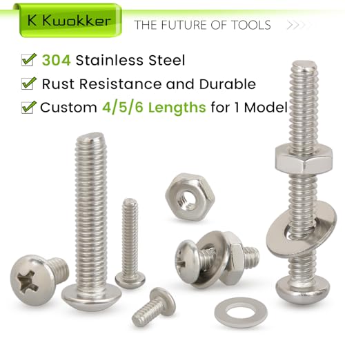 K Kwokker 1110Pcs #2-56#4-40#6-32#8-32#10-24 Nuts and Bolts Assortment Kit, Phillips Pan Head Machine Screw Assortment Kit, 25 Sizes 304 Stainless Steel Assorted Nuts and Bolts Washers for Screws - Image 6