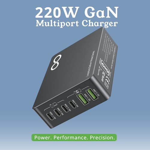 Image of 220W GaN Multiport with 1.5M Cable 7 Pd & USB Ports for Laptop Charging Compatibility