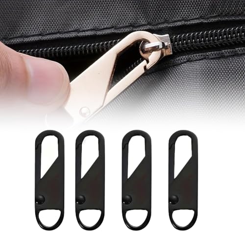 Kit de reparo de zíper instantâneo multicolorido com 4 peças – puxadores removíveis com zíper para bolsas, roupas, mochilas e muito mais, preto