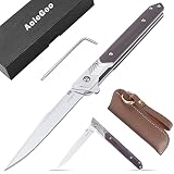 Klappmesser, Taschenmesser Holzgriff, Gentleman's Messer mit Scheide, Outdoor Messer, EDC Messer für Männer (Schwarz - Spitz Klinge)