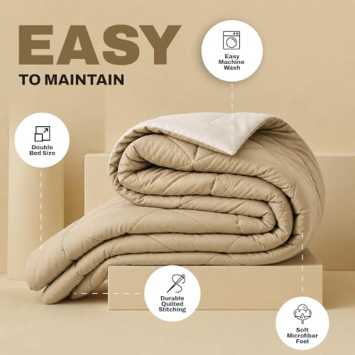 Image of DECORUM Reversible Comforter Double Bed 250 GSM | Beige & Cream | Ultra Soft Microfiber Quilt | Lightweight All Season Comforter | (228 X 223 CM) | 250 GSM, Ultra Soft Microfiber Quilt, Lightweight, All Season