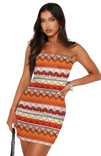 Image of OFEEFAN Summer Dresses for Women 2025 Strapless Ruched Party Club Bodycon Mini Dress
