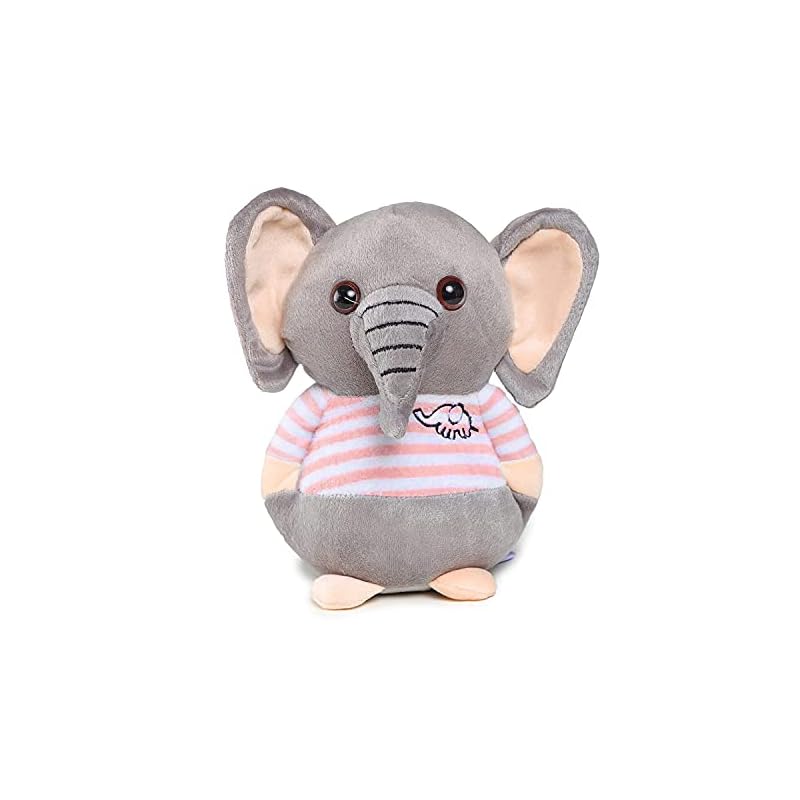 Webby Soft Animal Plush Elephant Toy 20cm, Grey and Pink