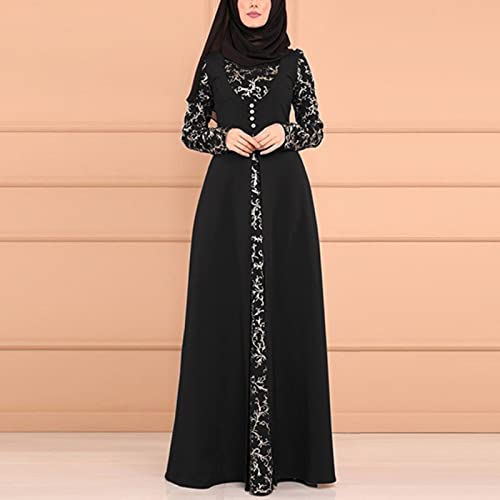 Vestido de festa, vestido árabe muçulmano, vestido longo de renda, com costura kaftan, vestido longo