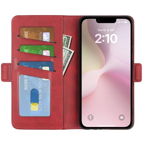 Image of Havilah for iPhone 16e Dual-Side Magnetic Buckle Horizontal Flip Faux Leather Phone Case iPhone 16e Case Cover(Red)