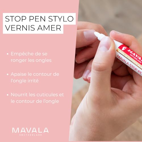 Mavala - Mavala Stop-Pen Aplikator Pen - Zatrzymaj chęć obgryzania paznokci i odżywia naskórek - Wodna formuła gorzkiego smaku z ekstraktem roślinnym