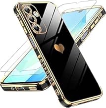 LeYi Cover for Samsung Galaxy A16 4G/5G Case with Tempered Glass [2 Pack], Love Heart Bumper Soft Silicone TPU Slim Case with Camera Protection for Samsung A16 Women, Black