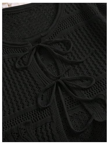 GORGLITTER Women's Plus Size Tie Front Crochet Cardigan Light Weight Long Sleeve Oversized Knit Sweater Tops4