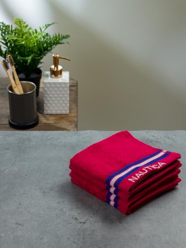 Image of NAUTICA Super Soft Zero Twist 100% Cotton Towel -4pc Face Towel (Vintage Crew Stripe) solid-burgundy-500 GSM