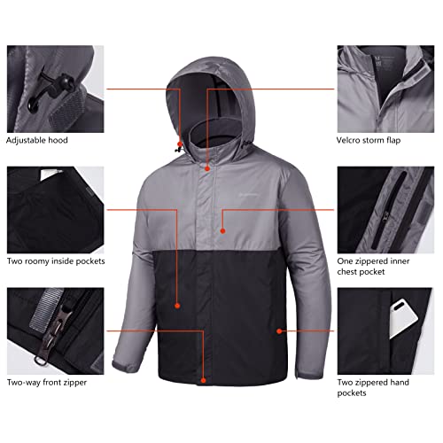 Lightbare Men’s Rain Jacket Lightweight Water Resistant Raincoat Ripstop Packable Breathable Hooded Windbreaker #TOP5