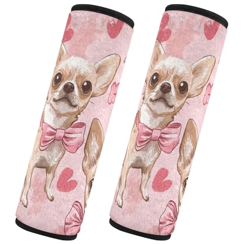 Seat Belt Covers 2 Pack Chihuahuas Car Seat Strap Covers Super Soft Pink Heart Car Seat Neck Cover for Boys Girls Adults Babies S