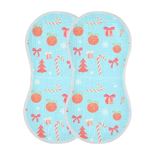 2 Pack Baby Burp Cloths, Soft Absorbent Burping Cloths for Babies, Cotton Milk Spit Up Rags, Large Size for Newborns, Baby Boys and Girls (Candy Cane Pattern)