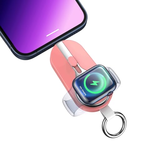 Keychain Portable Charger for IOS,3000mAh Mini Power Bank for Apple Watch,Travel Wireless Magnetic Battery Pack Compatible with Apple iWatch Accessories Series 9,8,UItra,7,6,5,4,3,2,1,SE,Nike,Pink