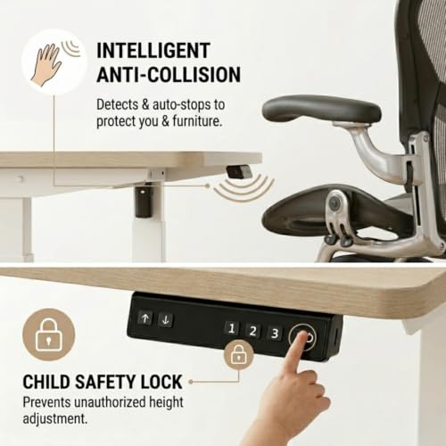 Image of Single Motor Electric Height Adjustable Desk Frame, Fits Table Tops 90-140cm Wide, Anti-Collision, 3 Memory Presets, Industry-Grade Steel, 3-Year Warranty, Sit-Stand Standing Desk Frame(White)