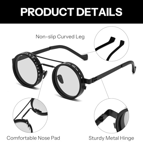 FEISEDY Adjustable Tint Aviator Polarized Sunglasses, 1-9 Gear Manual Dimming, Steampunk Round ND Filter Lenses UV400 B0319