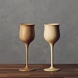 RIVERET Vessel Wine Glass Pair Set White&Brown, dishwasher-safe bamboo cup made in Japan