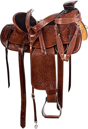 Equitack Wade Tree A Fork Premium Western Leather Roping Ranch Work Horse Saddle Tack, Headstall, Breastplate & Reins (Leather, 17.5 Inches Seat) #TOP5