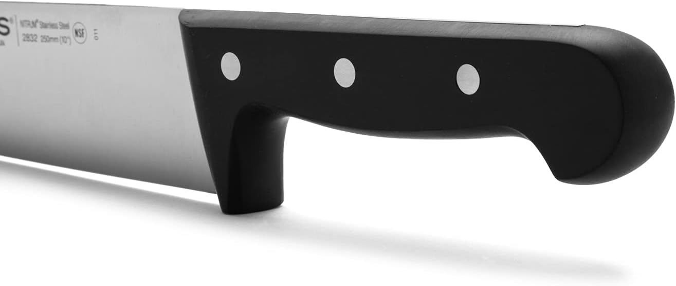 Arcos Butcher Knife 10 Inch Nitrum Stainless Steel and 250 mm blade. 353 gr. Professional Cleaver Knife. Ergonomic Polyoxymethylene POM Handle. Series Universal. Color Black