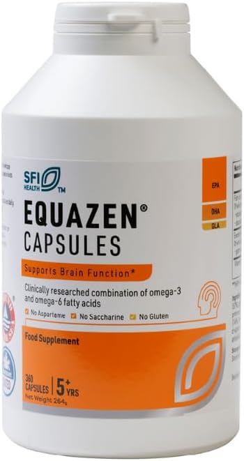 Equazen® Omega 3 & 6 Capsules, Brain & Cognitive Support, DHA, EPA & GLA, Clinically Researched 9:3:1 Formula, Tasteless & Odourless, Halal Certified, Gluten Free, 360 Pack