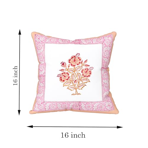 Image of BLOCKS OF INDIA Hand Block Printed Cotton Cushion Cover (16 x 16 inches) (Cushion 9)