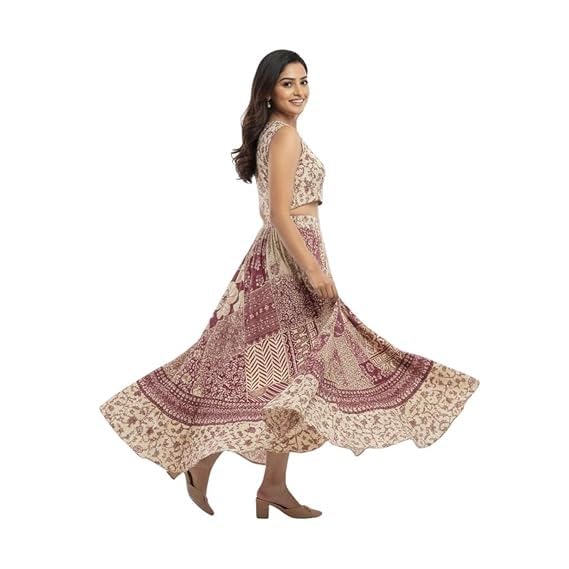 Image of HARSHITA-Enterprises Jaipuri Women's Cotton Printed Elastic Long Skirts