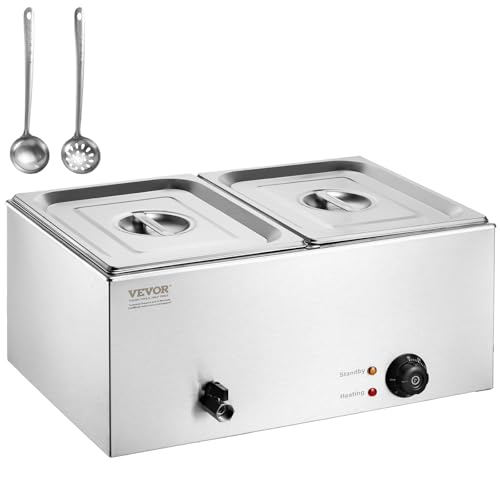 VEVOR kommerzieller Speisenwärmer 2 x 9L Speisebehälter, elektrische Warmhalteplatte, Edelstahl Buffetwärmer, 1200 W Buffetbehälter Arbeitsplatte, Buffet-Bain-Marie, 30–85 °C Temperaturregelung