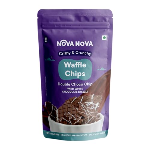 Image of Nova Nova Waffle Chips - Double Choco Chip with Chocolate Drizzle | 100% Eggless | Freshly Baked | Pack of 2 (130g)